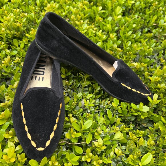80's Gitano Black & Gold Velvet Flats - Size 9 - Picture 2 of 10